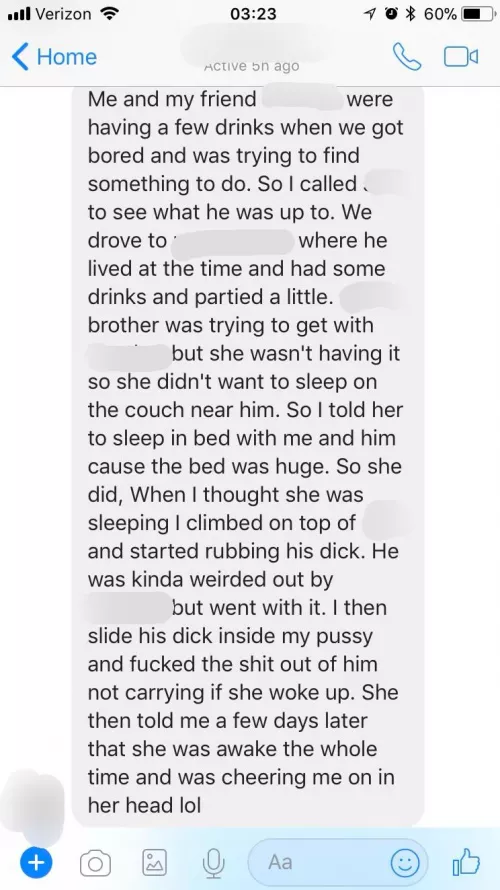 Asked my wife to text me about a hot sex session before we dated. 