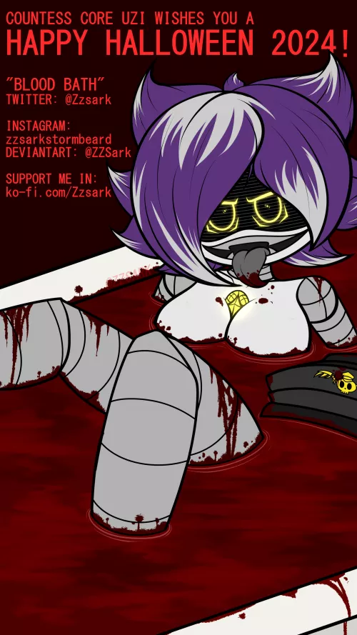 [BEWARE, BLOODBATH AND A VERY HOT CORE] Happy Halloween! / As Diablo's Countess had bloodbaths in her lair, Core Uzi enjoys a warm, sweet and refreshing rest after slaying everyone who tried to stop her. /Her love for her new body allows her to feel the