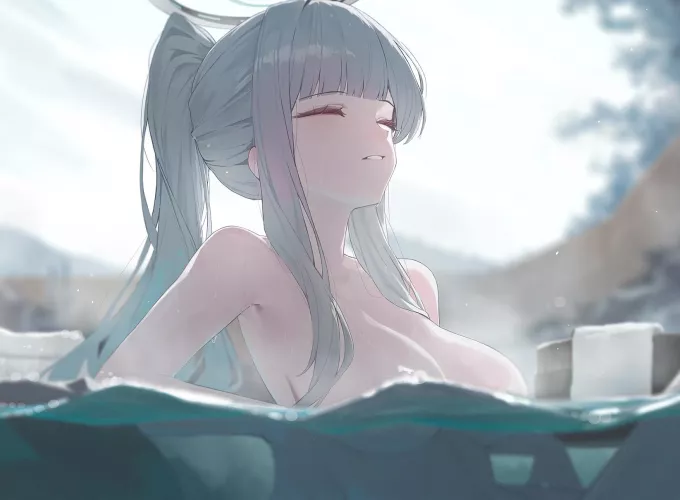 Noa relaxing in a onsen