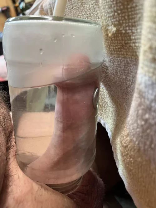 Pumping my already fat cock, hot water and epsom salts