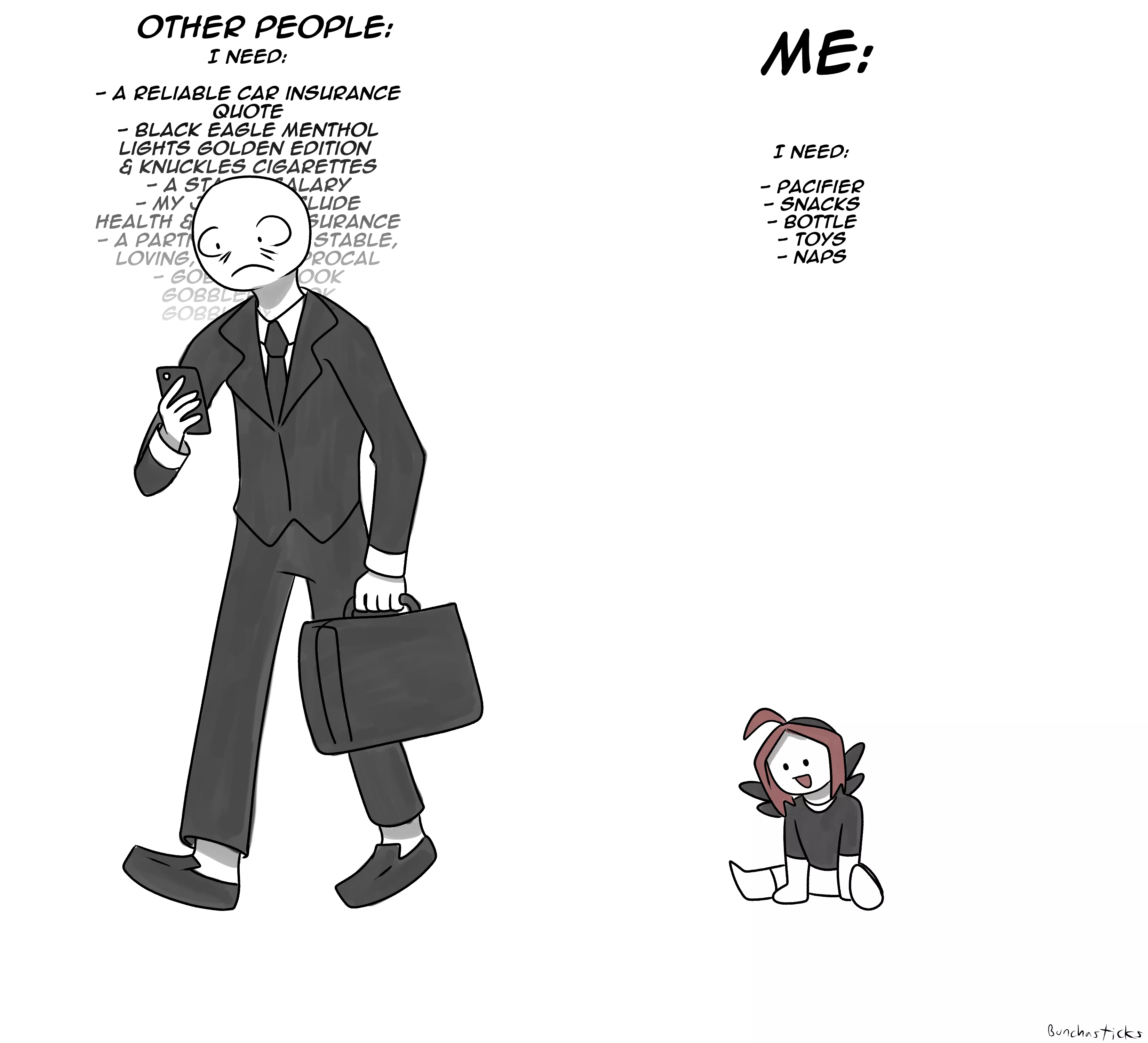 [OC] I have very rudimentary needs compared to bigs.