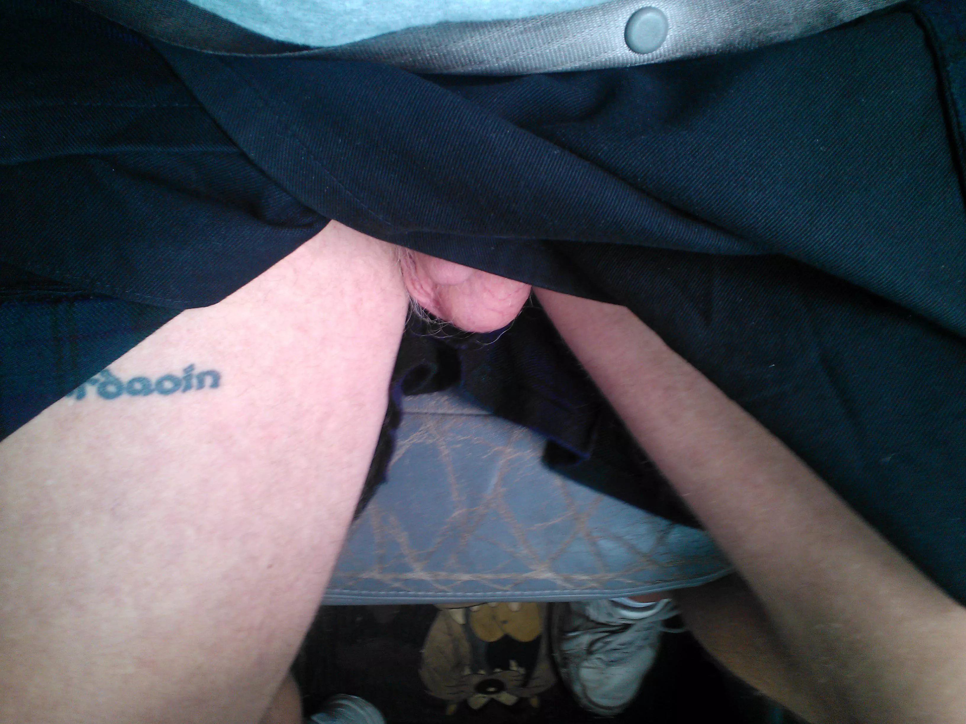 Black denim kilt in the truck, keeping the boys cool.