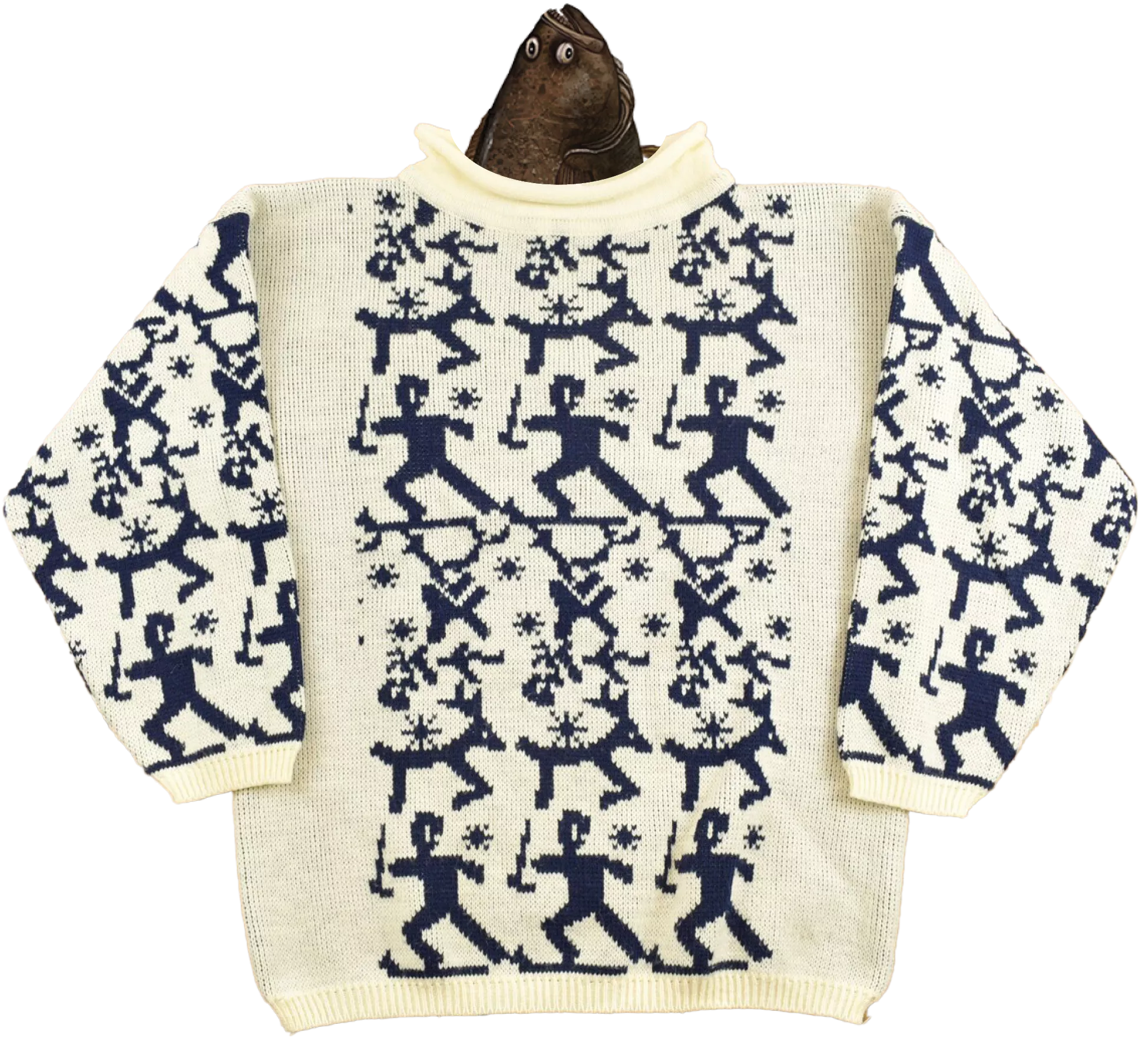 First sweater completed! Human for my partner! (He's very excited about the fit, he's just being silly for the camera)