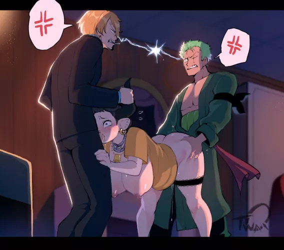 Zoro and Sanji locking horns (Nyantcha/@ThiccWithaQ) [One Piece]