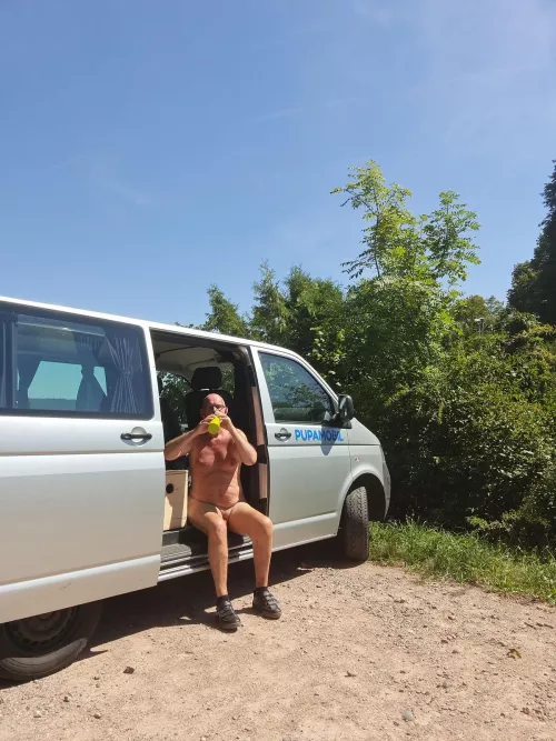 Drink something again before going on the nude hike