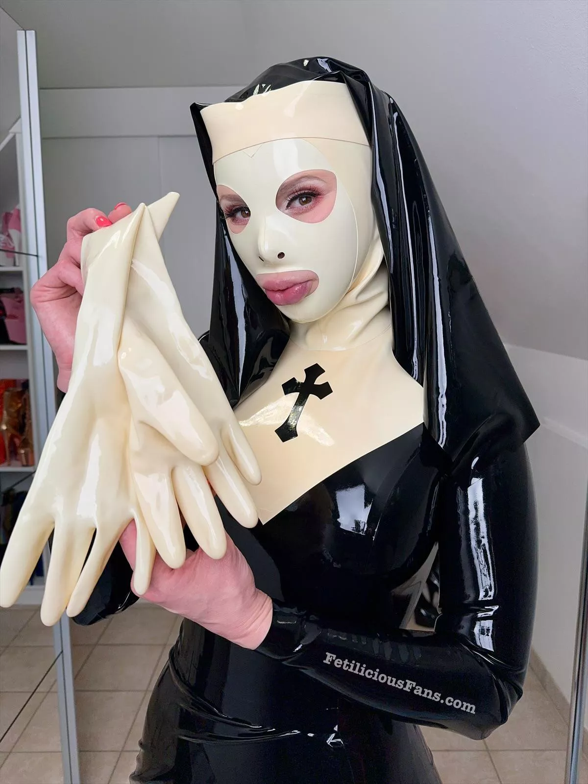 Dressing up as a nun with my pearl white gloves 