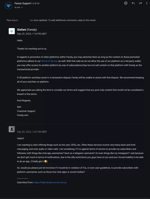 Can we dirct users off Fansly to other sites / apps? - Support's Response 
