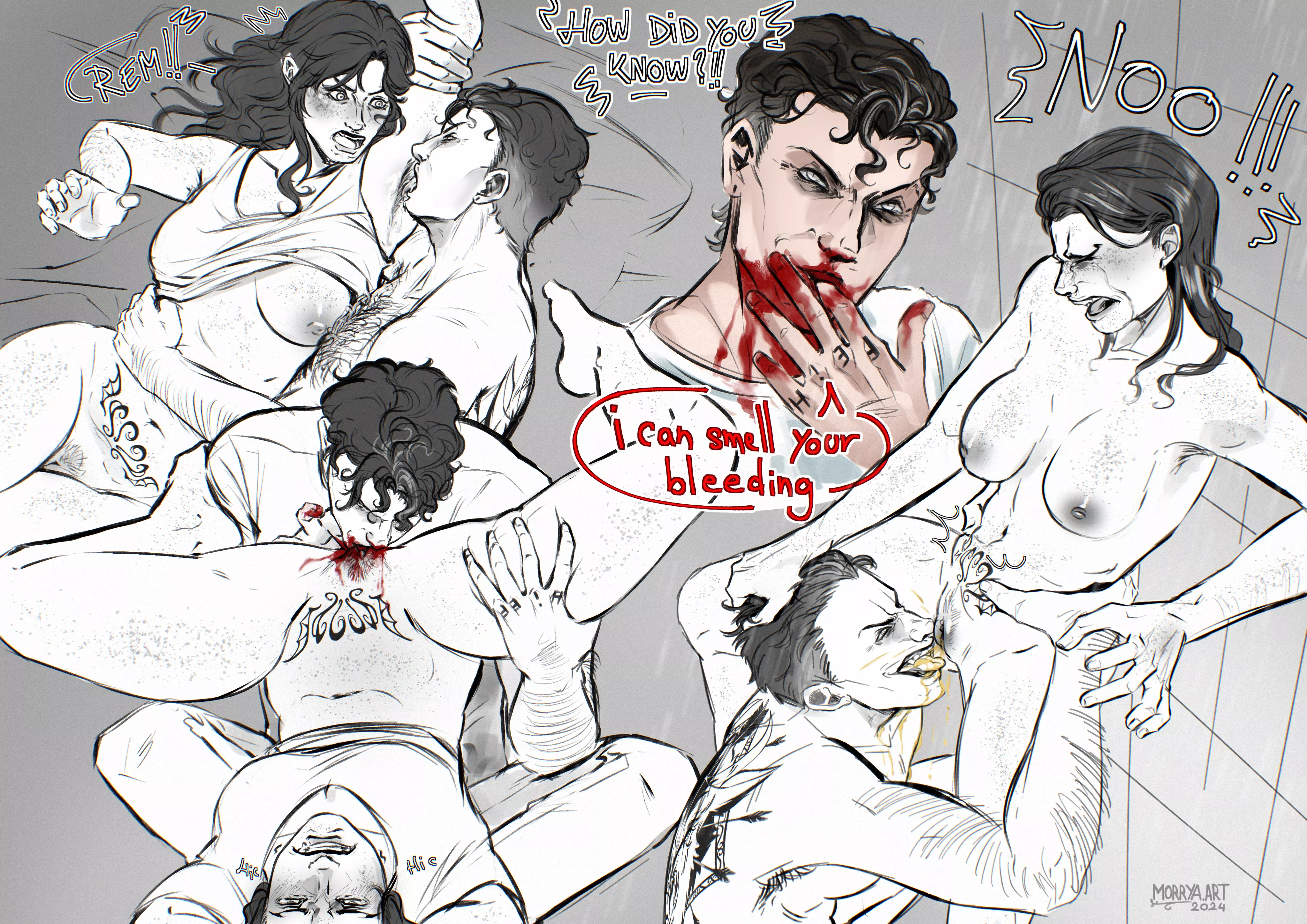 (dubcon) Remus being a disgusting pig sketchpage. cw// pee, period blood