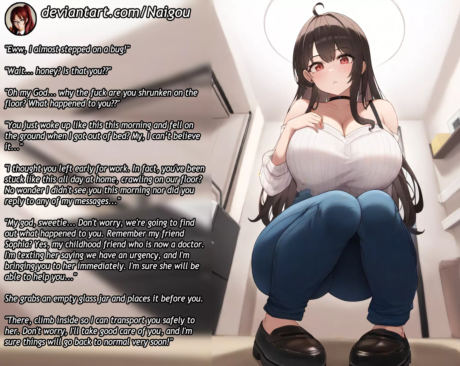 Shrunken by karma Part1 [femdom] [giantess][shrinking] [AI image]