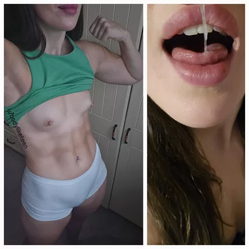 Pussy grool from 30 years old, gym and flat chested girl. Wanna taste or nah? :) 