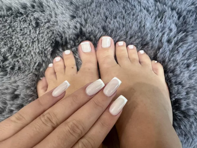 like my skinny french pedi? got the mani to match too π like my skinny french pedi? got the mani to match too π