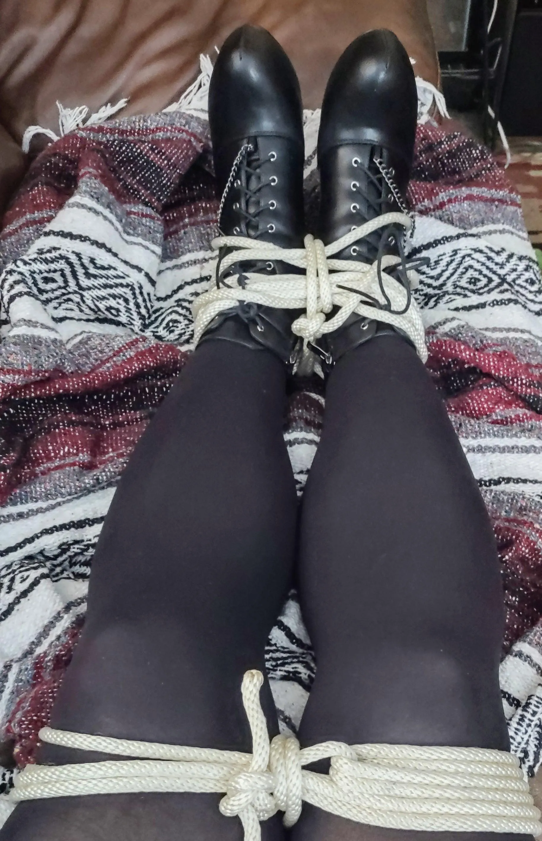 Selfbondage on the couch 