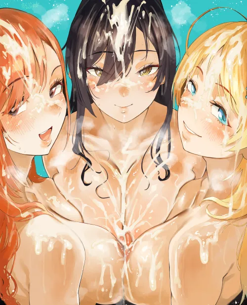 Onee-san & Her Lewd Friends Covered In Cum 