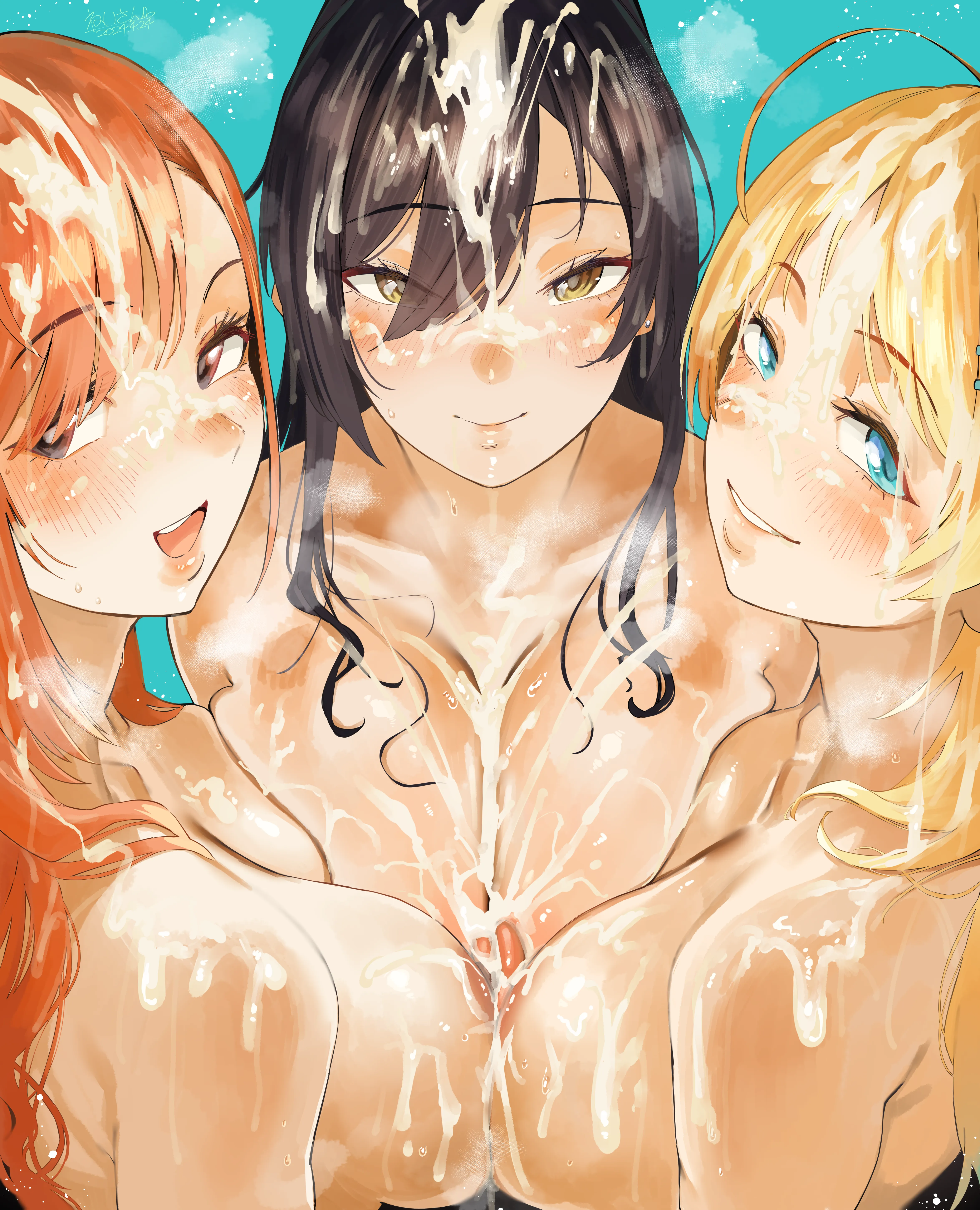 Onee-san & Her Lewd Friends Covered In Cum 