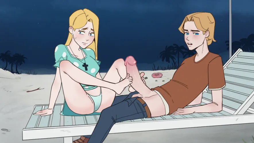 Awkward footjob (regret island)