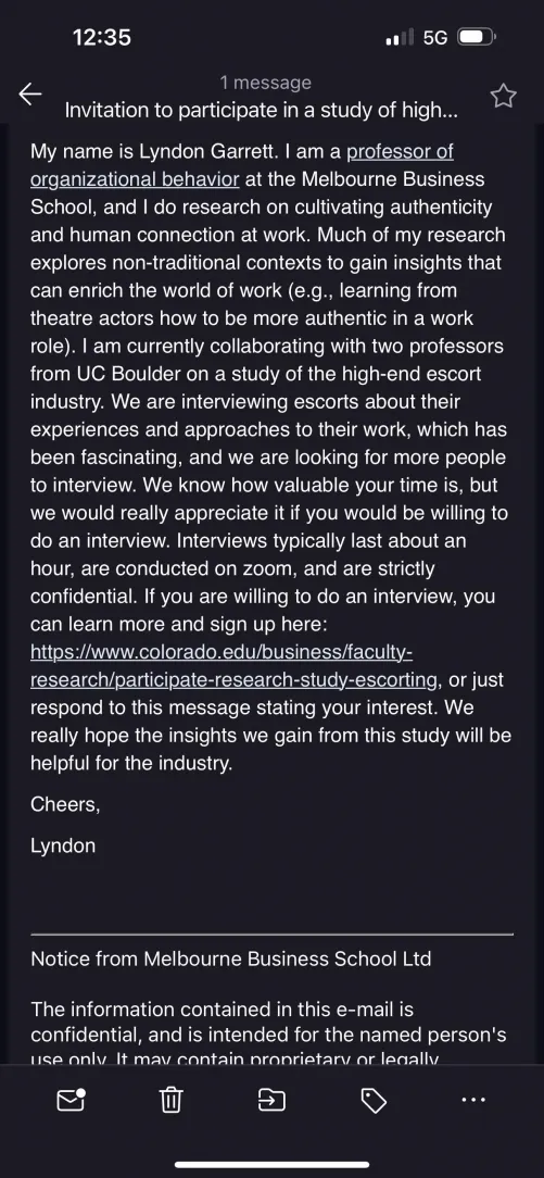 invitation to participate in an escort study