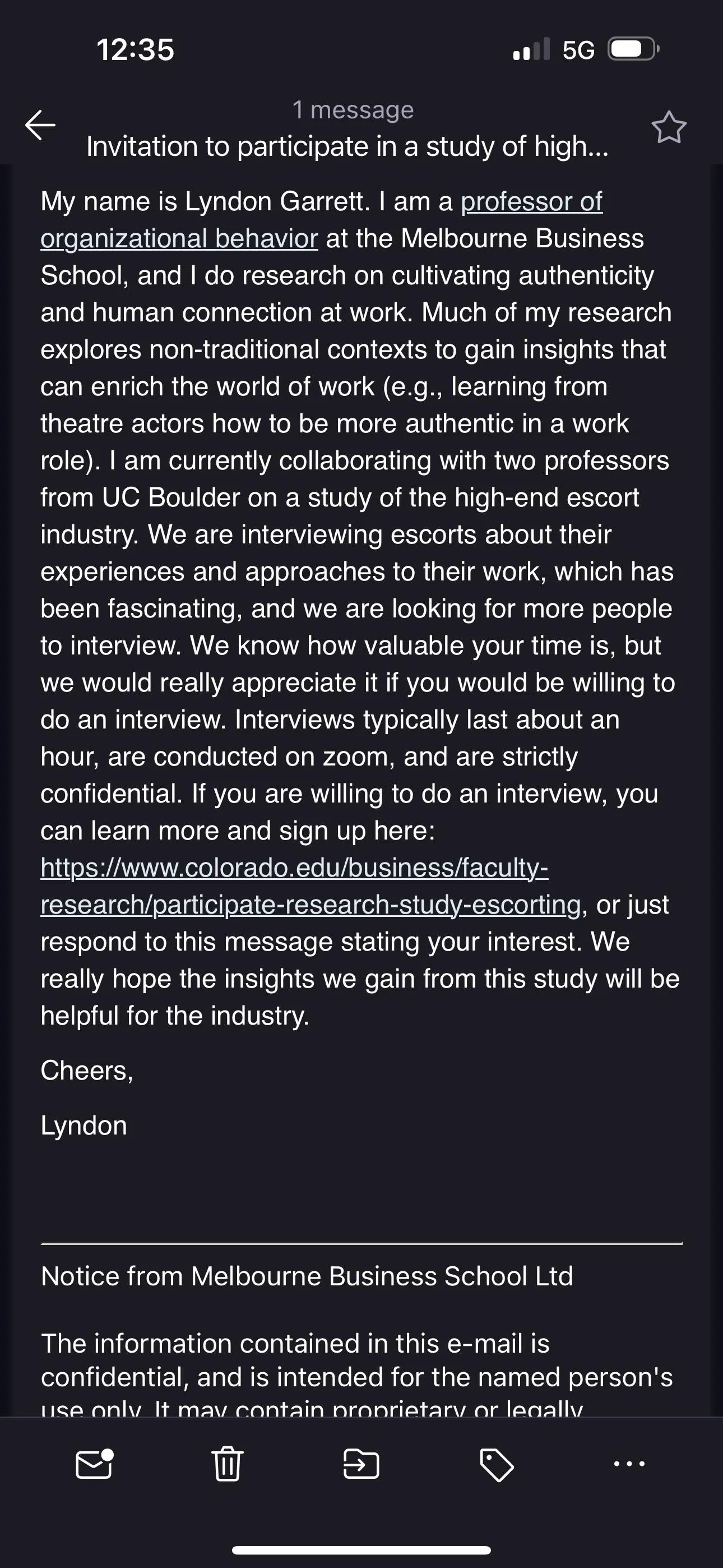 invitation to participate in an escort study