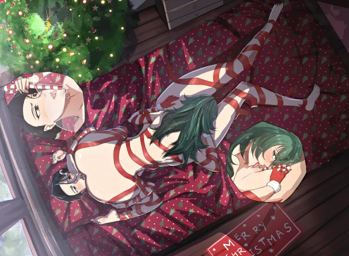 Mother and daughter having some christmas fun