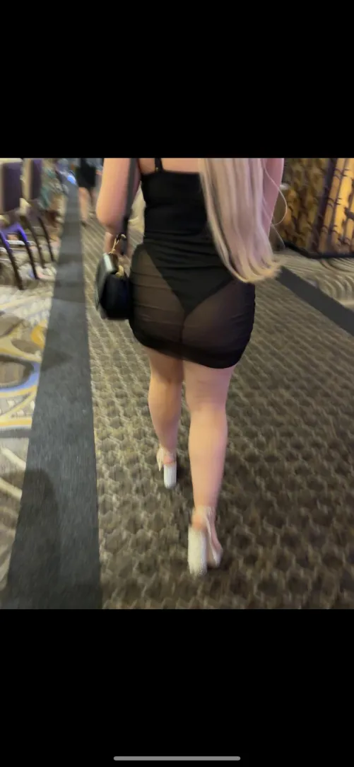 Sheer skirt, dared my wife to wear to see how many men stared at her 