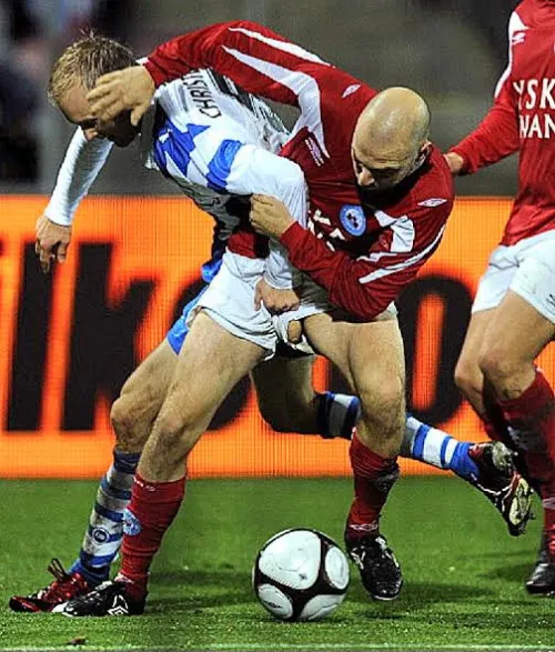 The footballer, now coach, Christian Holst let us see his penis.