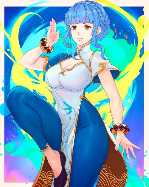 Marianne dressed as Chun-Li (Commission drawn by @true_jek_art) 