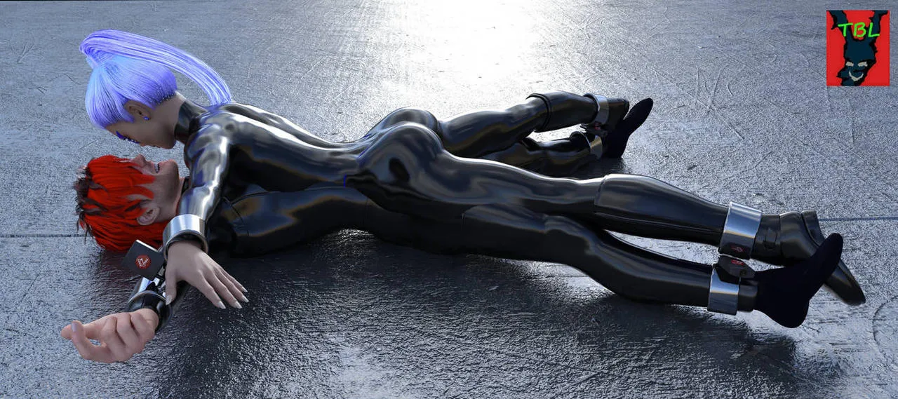 Trapped in latex in perfect pose for a long wild ride