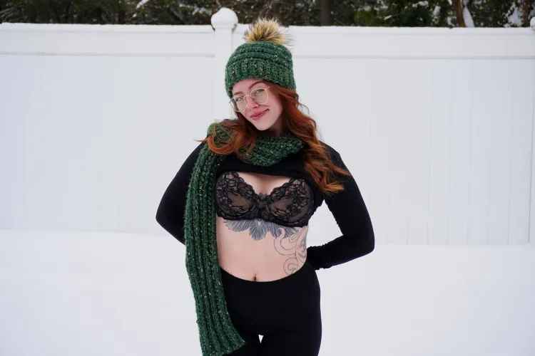 Naughty redhead in the snow 