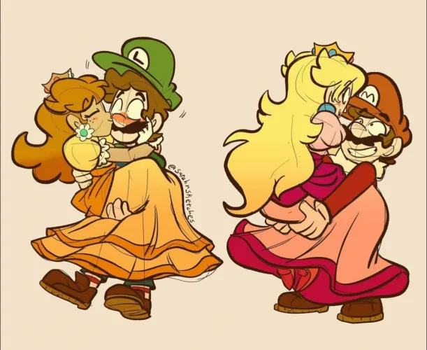 The Plumbers holding their Princesses (SarahSketches)