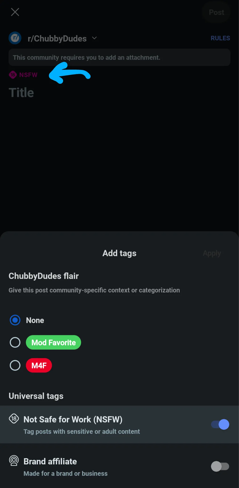 Android app users: Tap NSFW to select post flairs