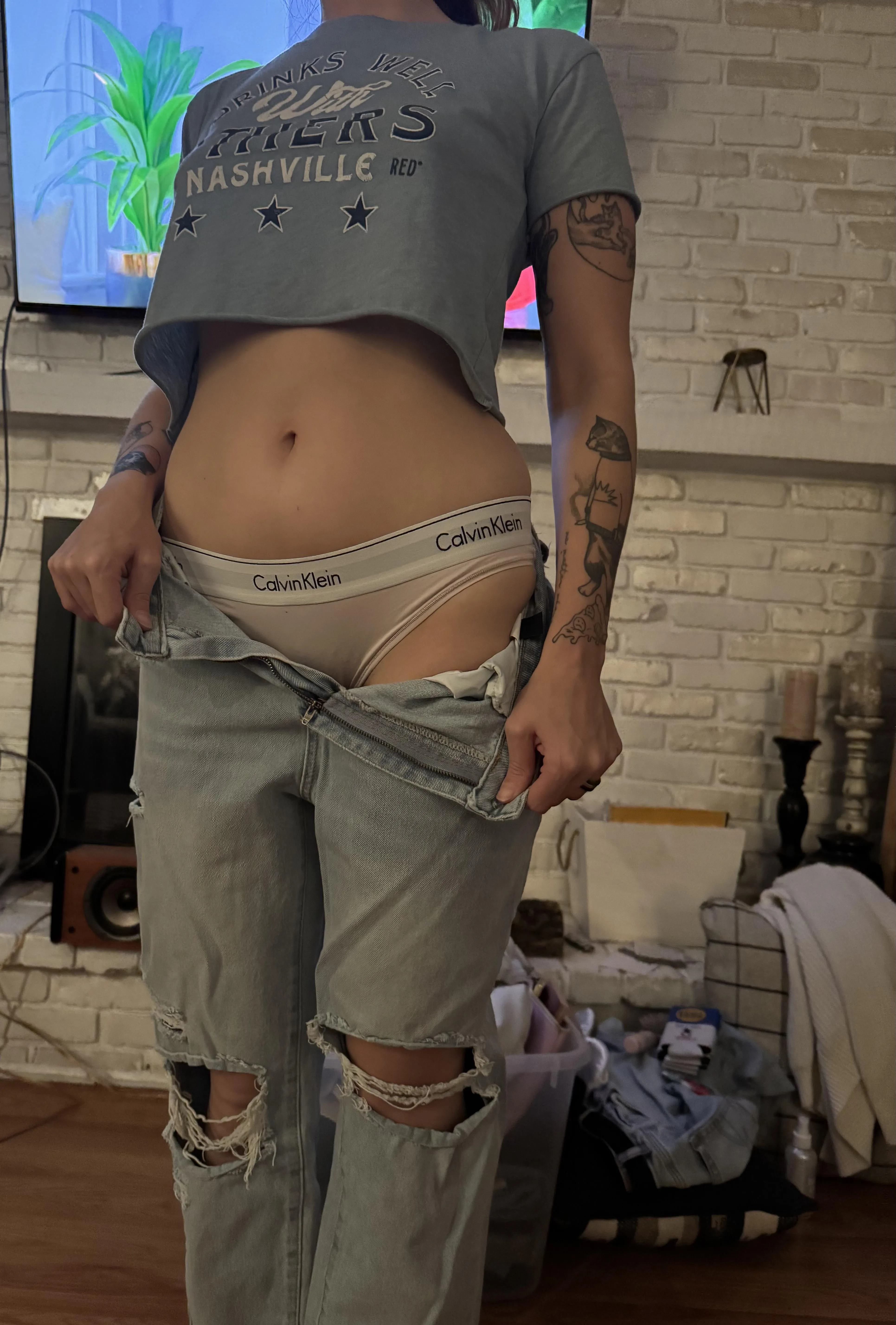 Calvins and baggy jeans are a vibe