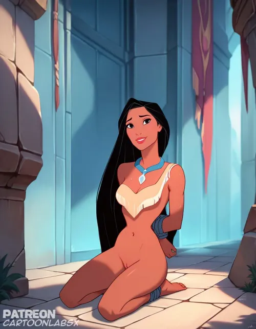 Pocahontas on her knees tied up nude (ai)