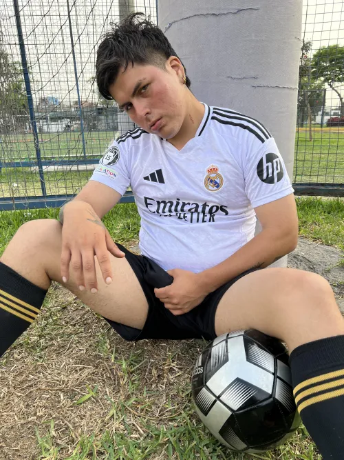 This soccer player's package is going to score on that little hole of yours haha.