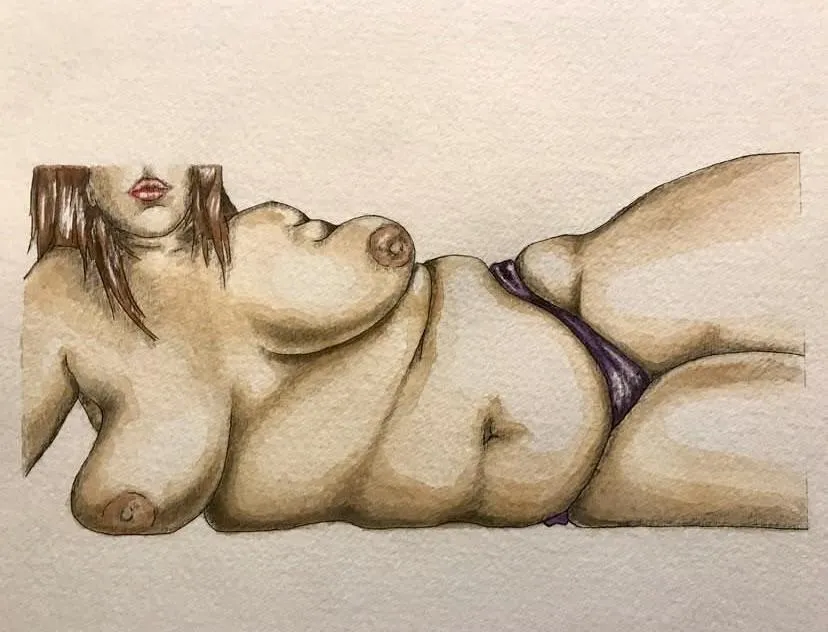 Voluptuary in anticipation, watercolor, by me. 