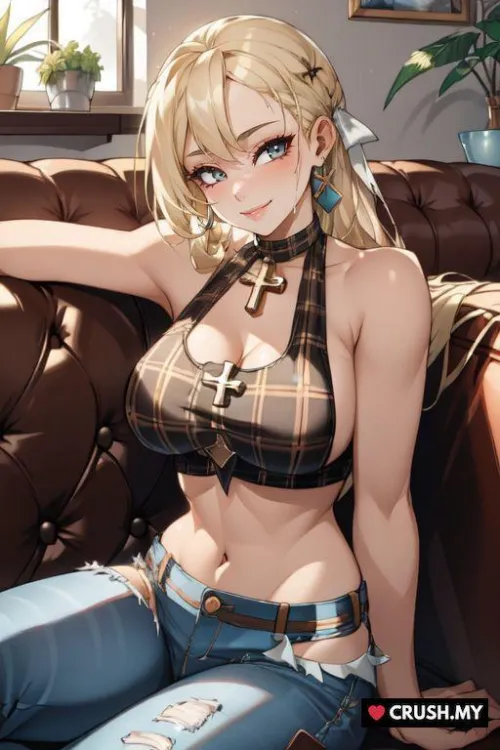 Can you resist her seductive charm in that brown outfit?