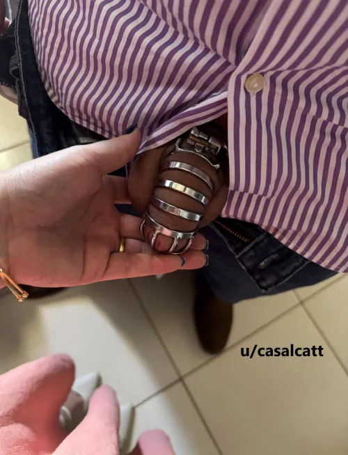 Chequeo matutino... Un cornudo bien entrenado es mucho mejor, mucho más útil. Al igual que mi propiedad, ¡ahora sólo se toca cuando yo lo permito! Mi nuevo novio prefiere verlo así.