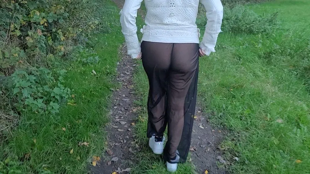 Going for a walk in full transparent pants