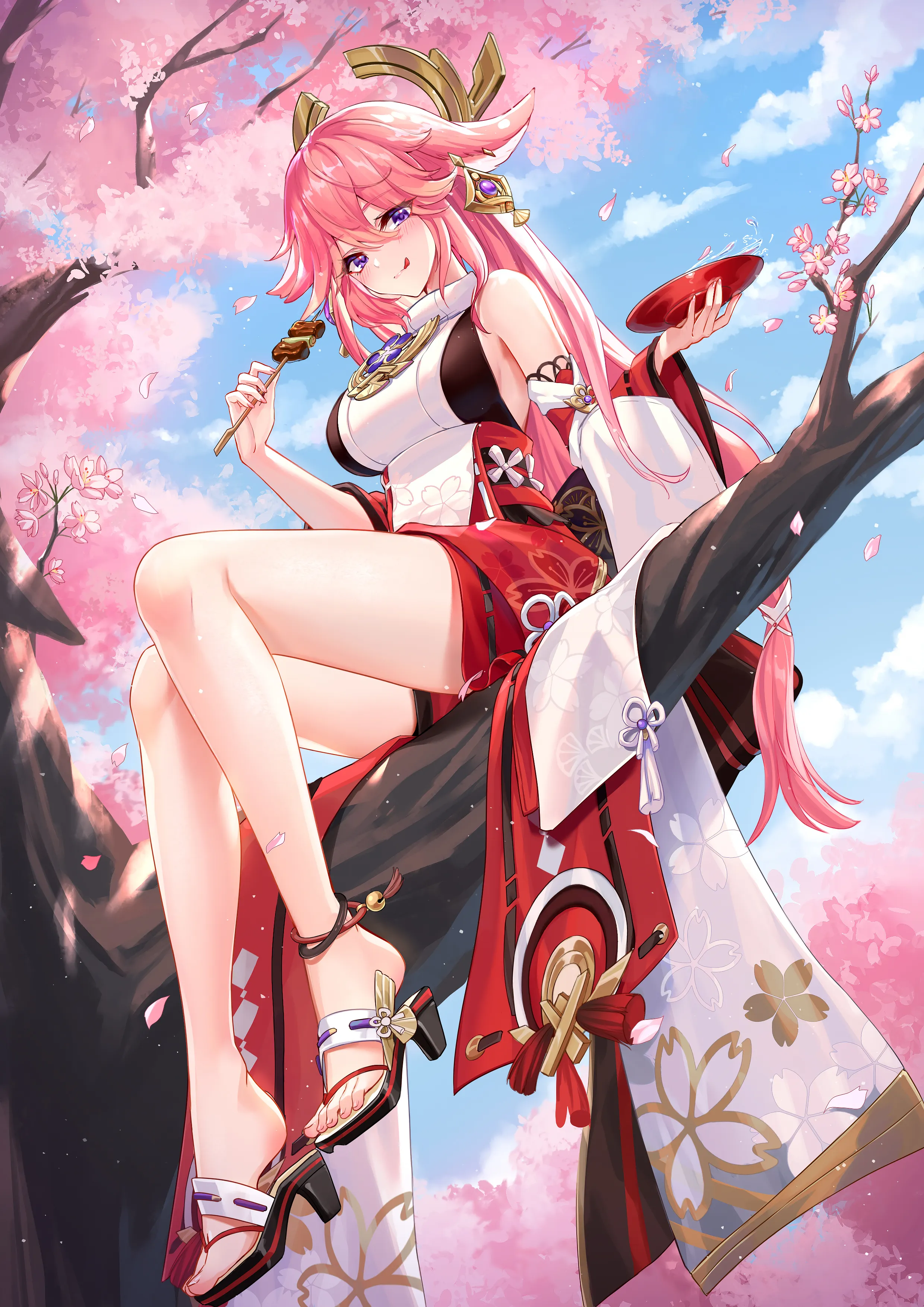 Yae Miko sitting on a tree [Genshin Impact]