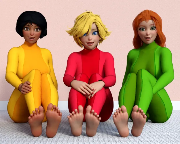 Alex, Clover, and Sam took off their boots to relax and let their bare feet get some fresh air after a long mission, giving you a great view of their bare soles [Totally Spies] (SoleMann) 