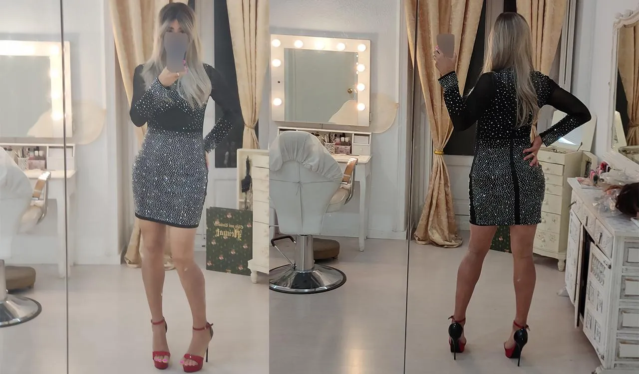 Front or back? I find that this mini dress makes my butt very spankable, but the front view is simply classy and sexy. What do you think?