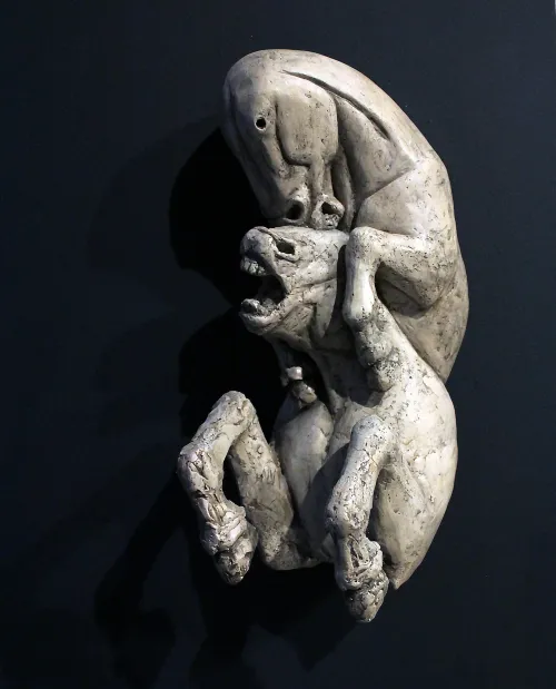 Hierarchy, by me, earthenware with watercolors, 2024