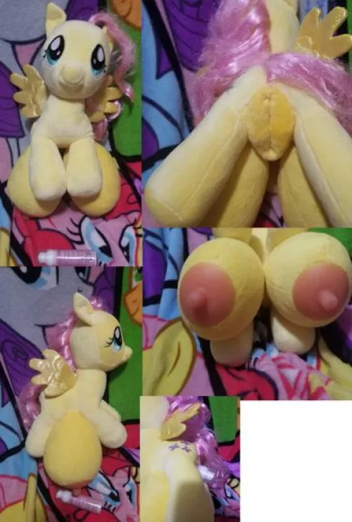 NSFW fuckable female MLP/My little pony mare Fluttershy with useable equine pussy and hyper crotchboobs with silicone nipples