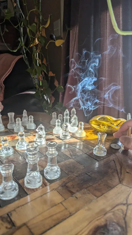Chess and a smoke on a freezing day