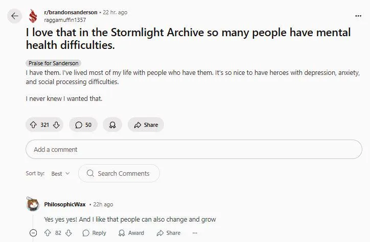 i'm so happy that Brandon invented character development