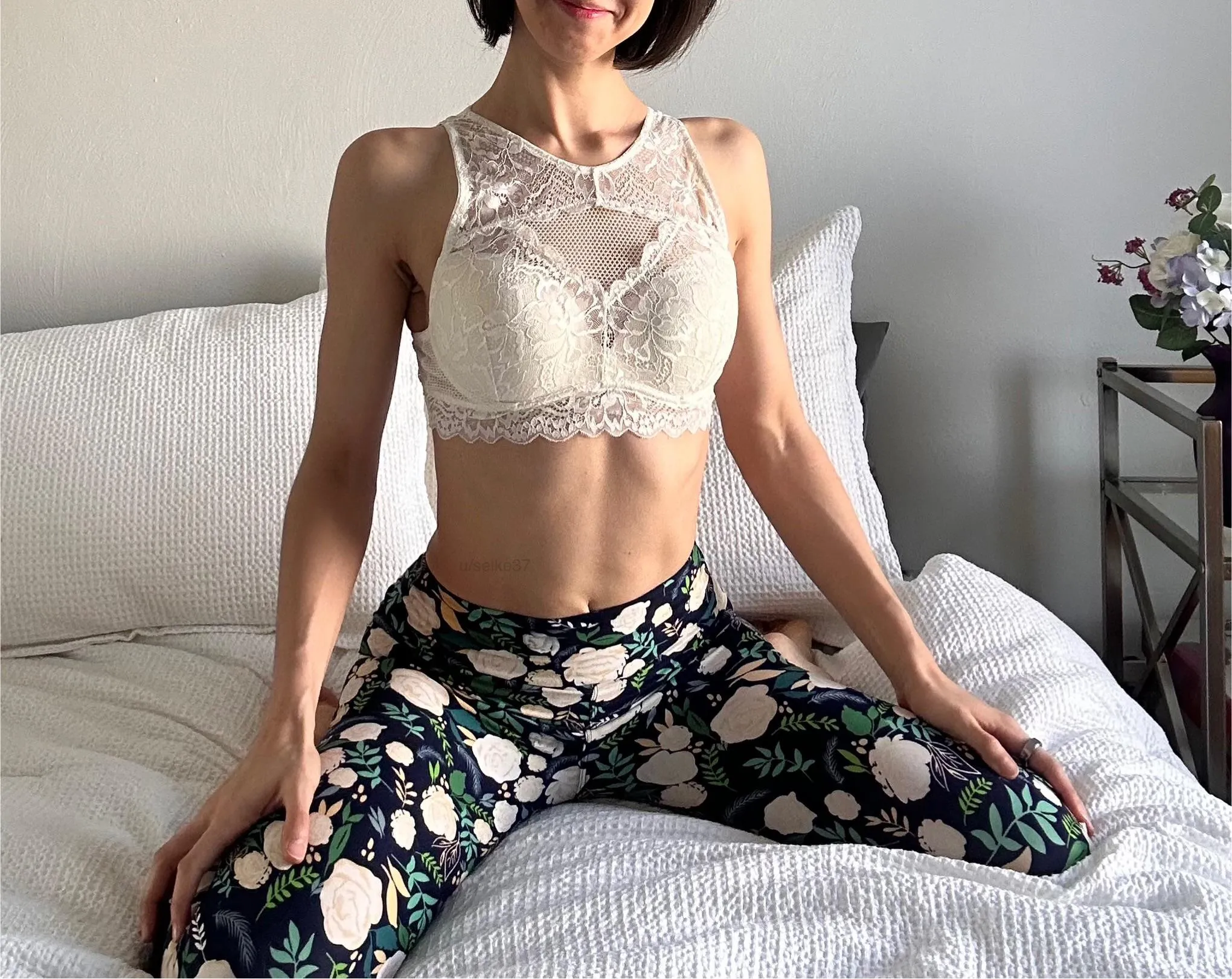 this high-neck padded no-underwire white lace bra is so comfy [IRTR]