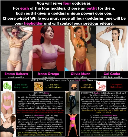 Pick an Outfit for each Goddess! (Jenna Ortega, Gal Gadot, Emma Roberts, Olivia Munn) (Not on Imagefap)