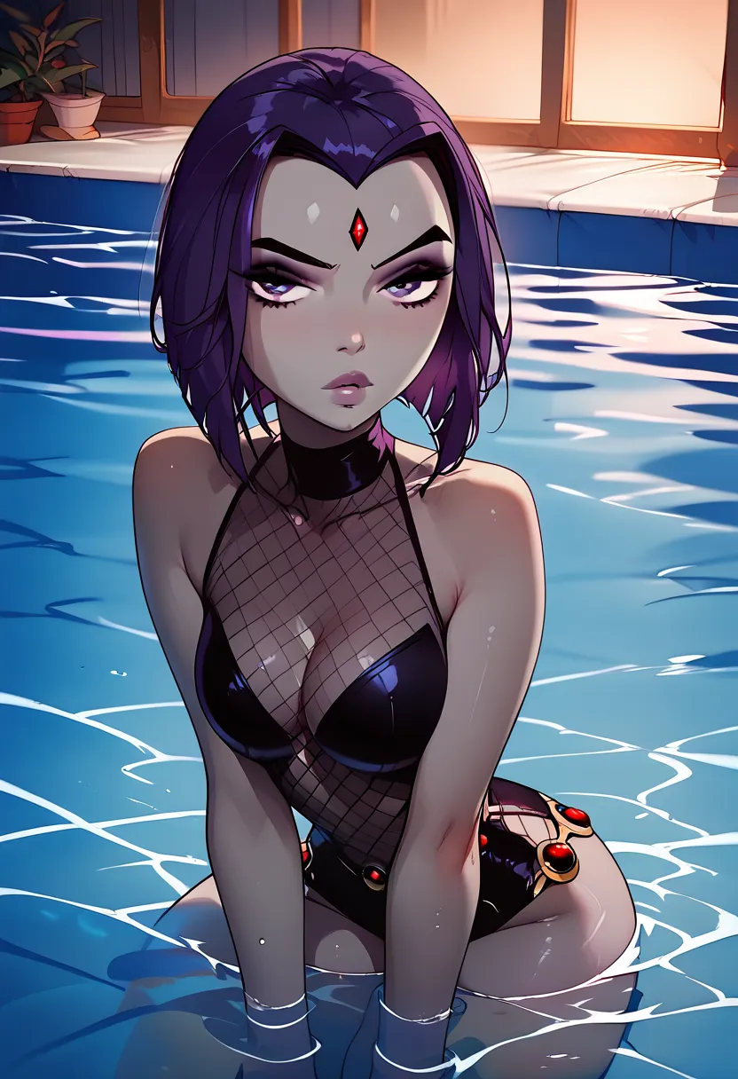 Raven loves relaxing by the pool