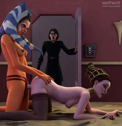 Ahsoka and Padme caught in the act (WotWot3D)