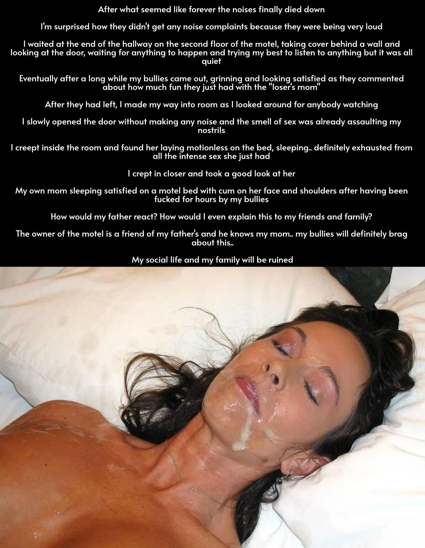 Mom sleeping after intense romp with bullies