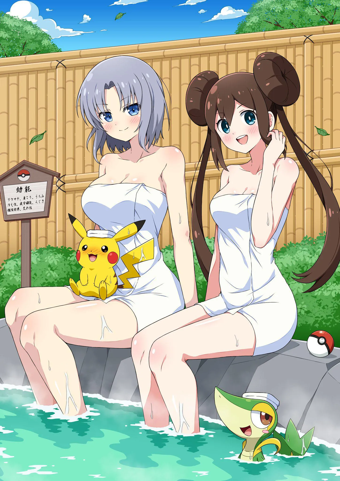 Yumi and Rosa at the Onsen together [Pokemon X Senran Kagura Crossover] (ni_tamagoEX)