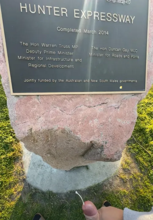 (33) Rest stop plaque getting tagged